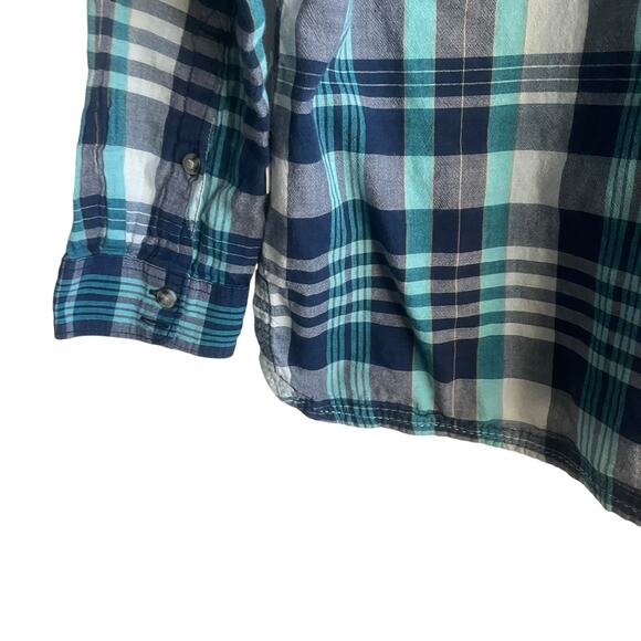 Toad & Co Women Top M Blue Plaid Button Popover Preppy Camping Hike Outdoor - Picture 4 of 9